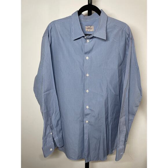 ARMANI COLLEZIONI Men's Checked Cotton Button Front Full Sleeve Shirt XXL Blue - Picture 1 of 8